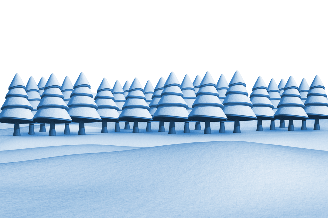 Stylized Transparent Forest of Blue Fir Trees on Snowy Terrain