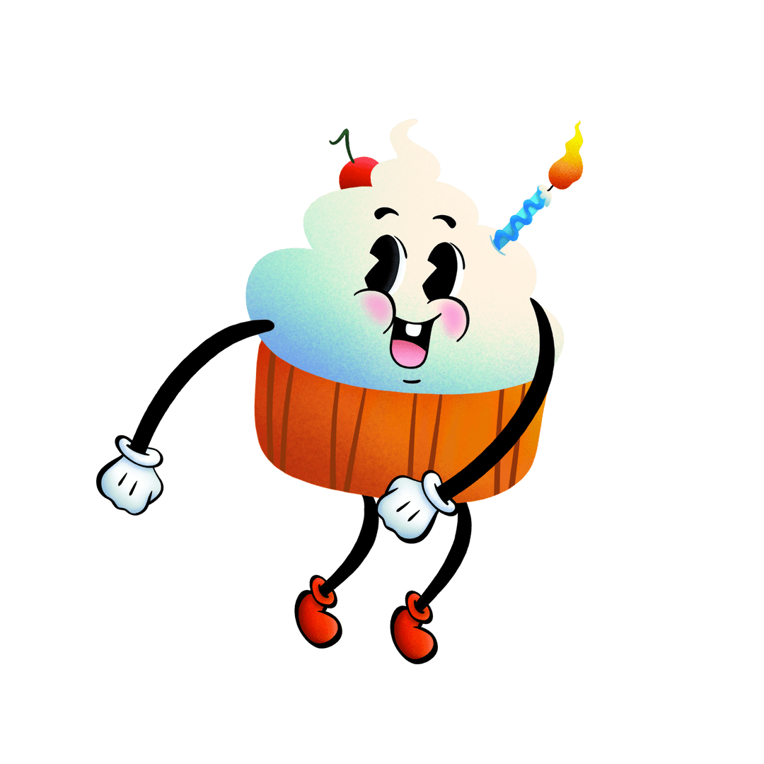 Whimsical Dancing Cupcake on Transparent Background