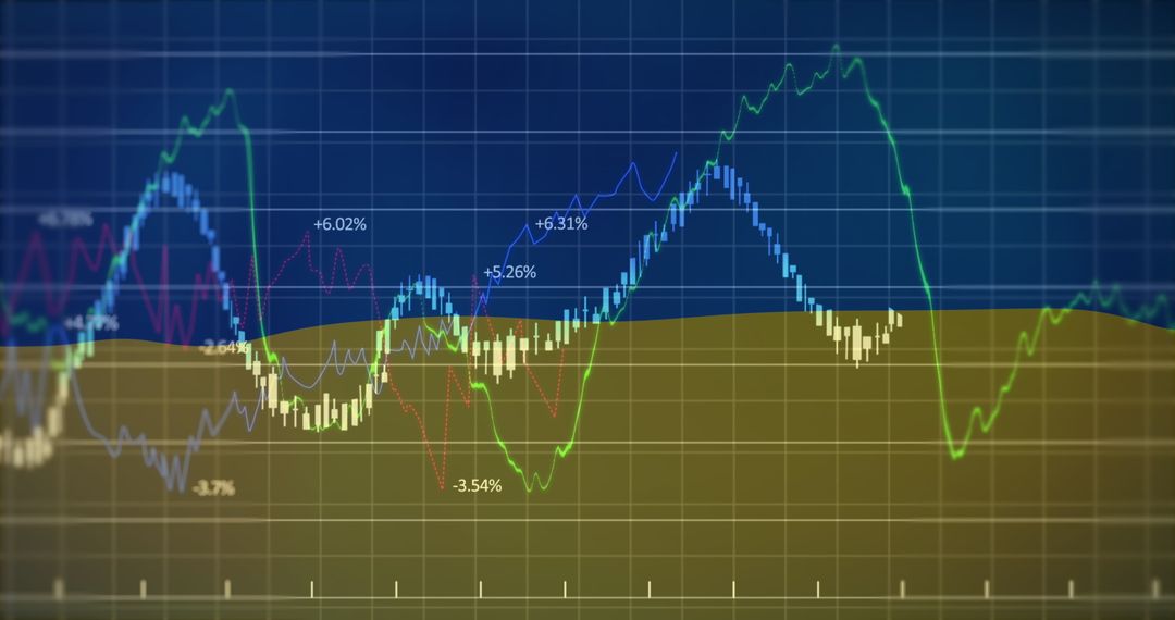 Colorful Stock Performance Graph on Blue Grid Screen