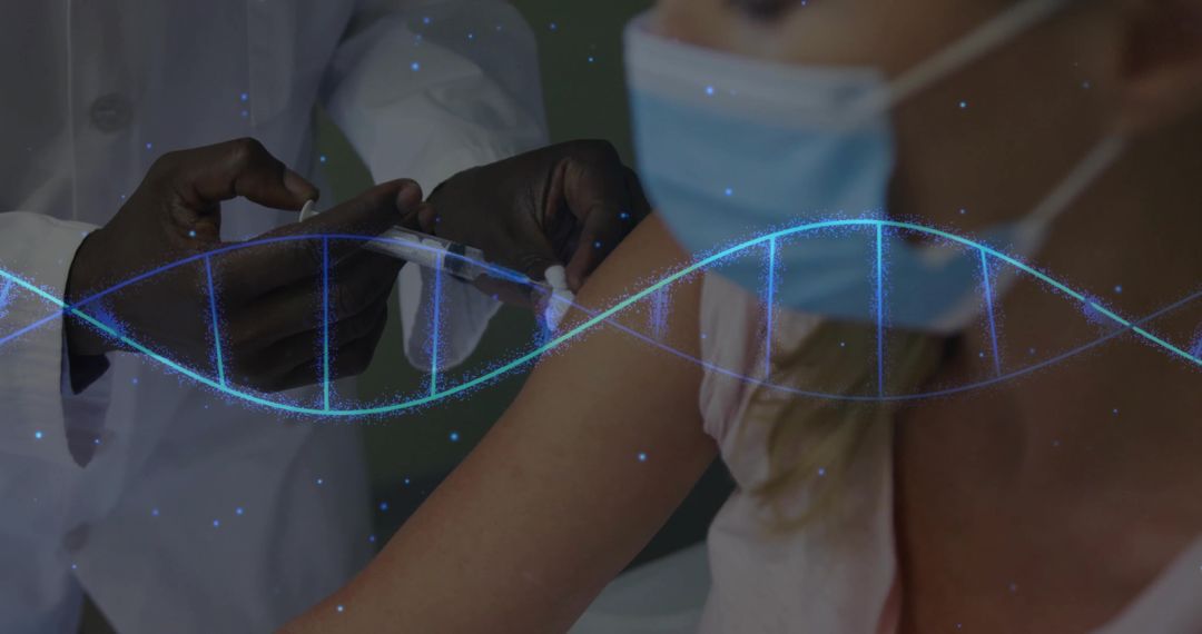 Vaccination Process in a Clinic with Genetic Helix Overlay