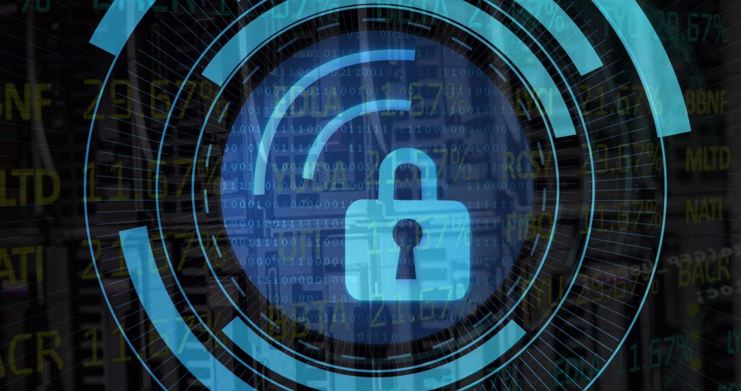 Cybersecurity Concept with Padlock and Digital Graphics