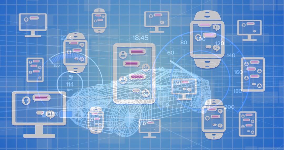 AI Chat Interfacing with Car Blueprint Technology Concept