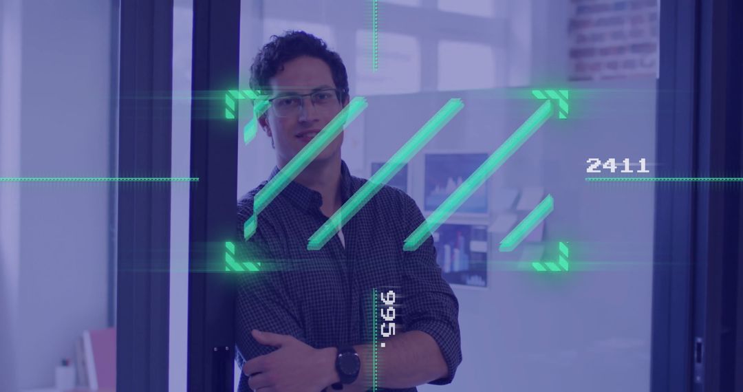 Businessman with Financial Data Visualization in Modern Office