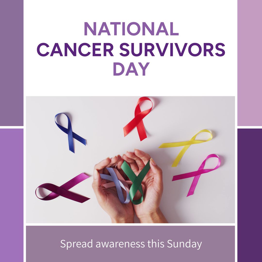 National Cancer Survivors Day Celebration with Colored Ribbons