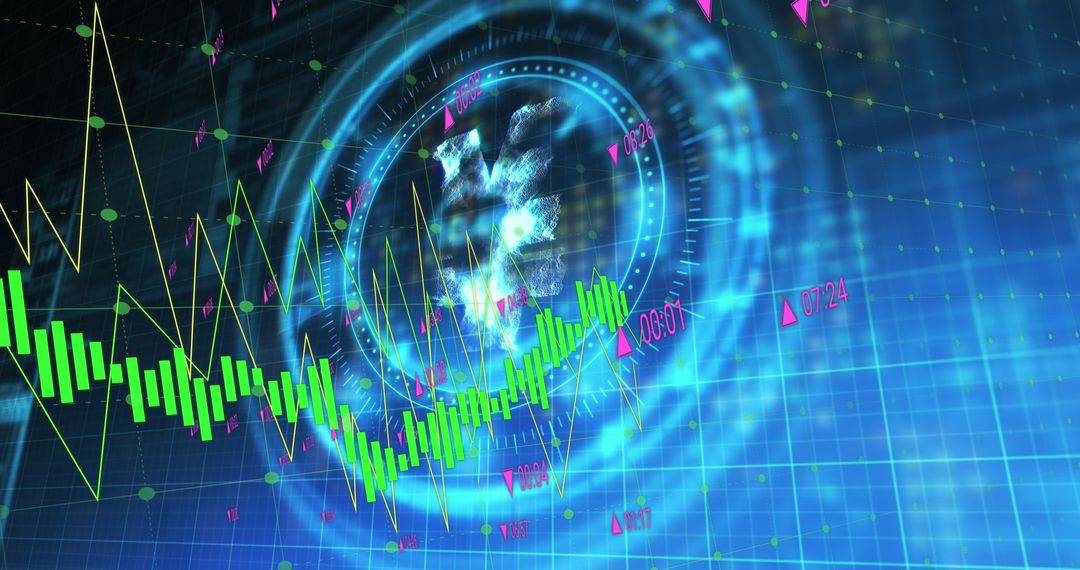 Futuristic Finance Background with Moving Graphs and Yen Symbol