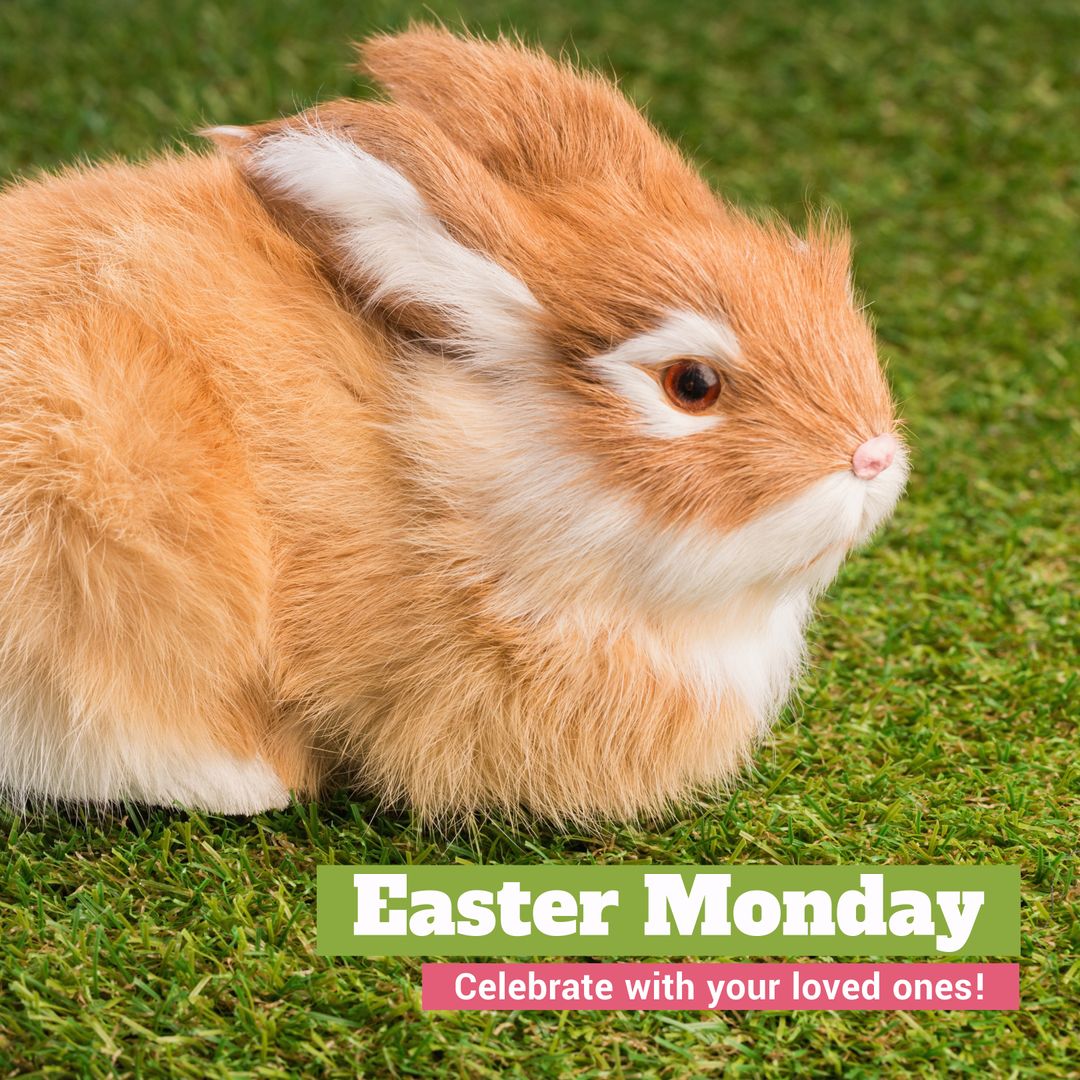 Adorable Rabbit on Grass Celebrating Easter Monday