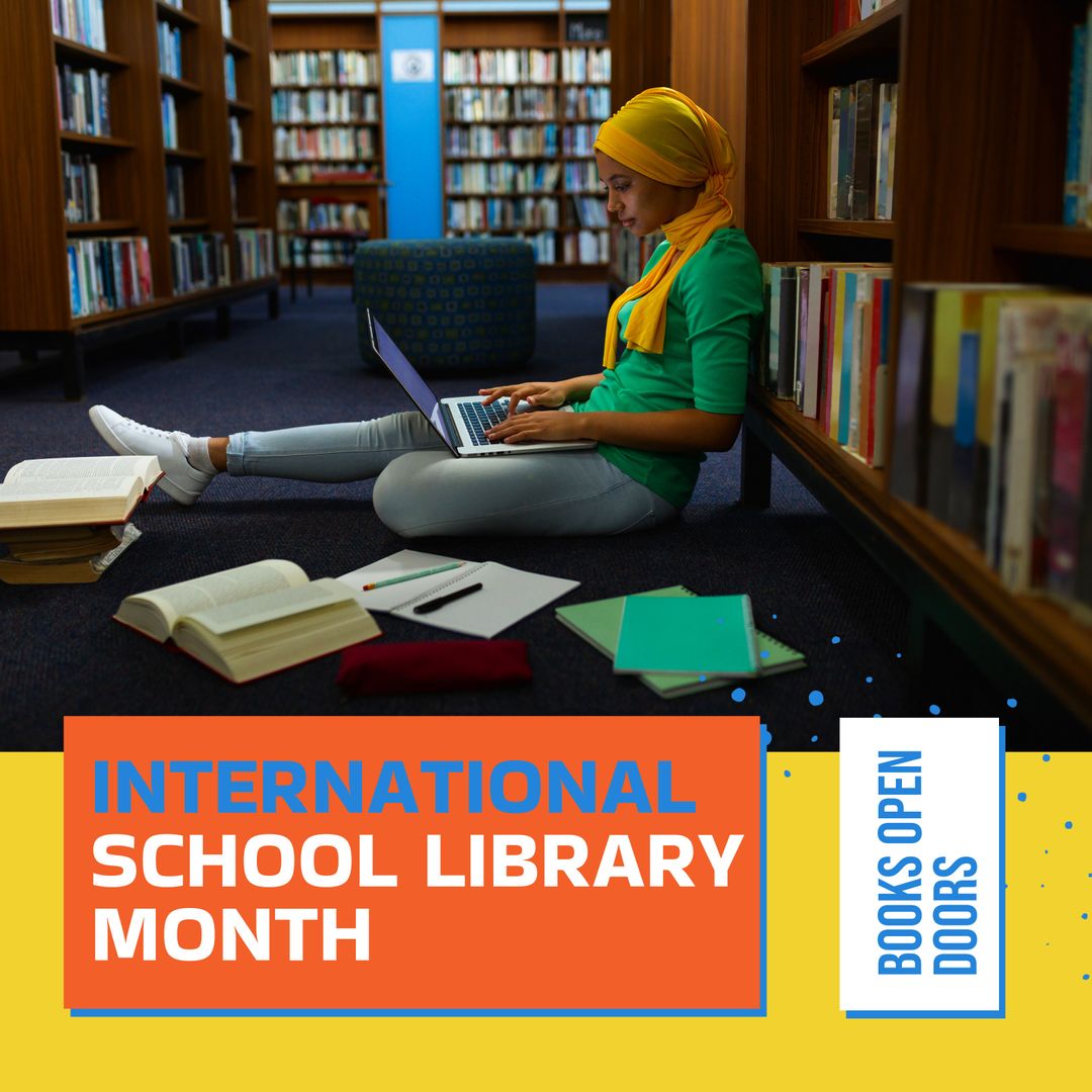 Woman in Hijab with Laptop Celebrating School Library Month