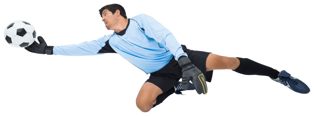 Goalkeeper Making Diving Save on Transparent Background