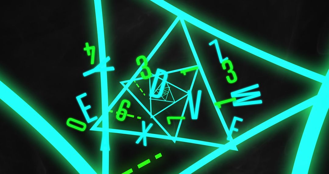 Futuristic Neon Geometric Tunnel with Floating Characters