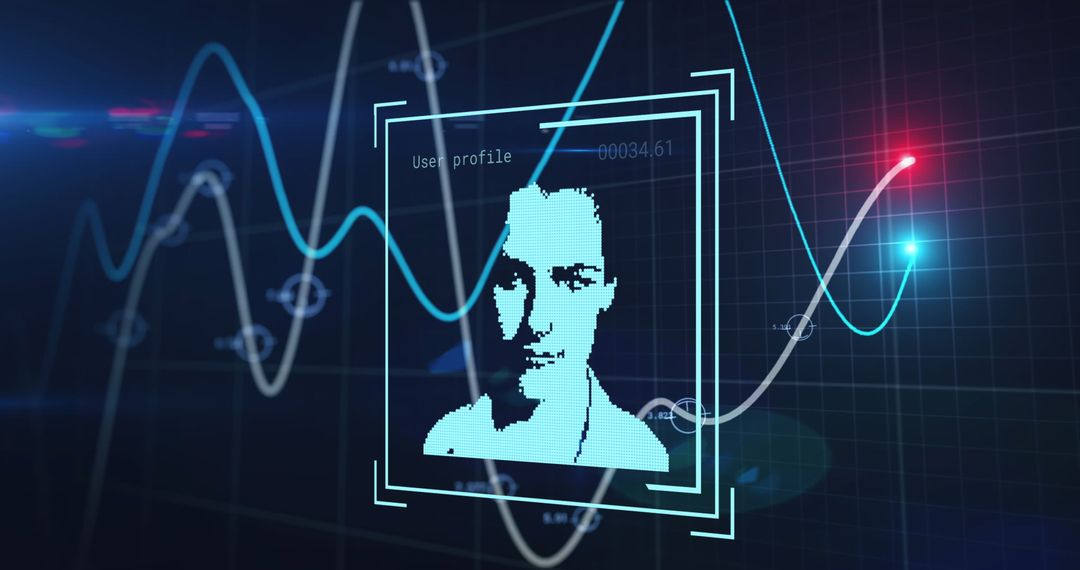 Digital Interface with Human Portrait and Data Graphs