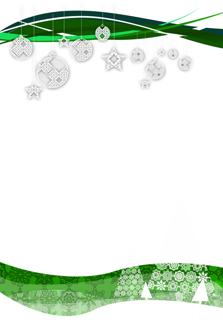 Festive Green Christmas Landscape with Transparent Ornaments