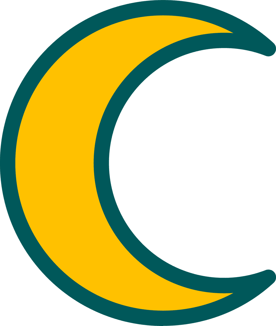 Minimalist Crescent Moon with Yellow Fill on Transparent Background