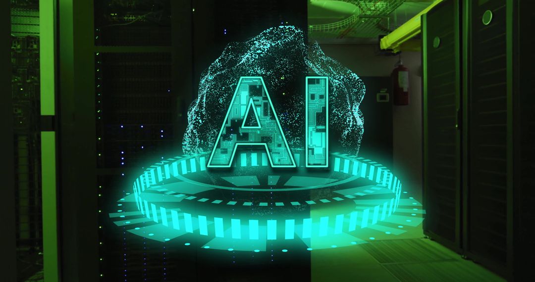 Futuristic AI Display in Data Center Environment