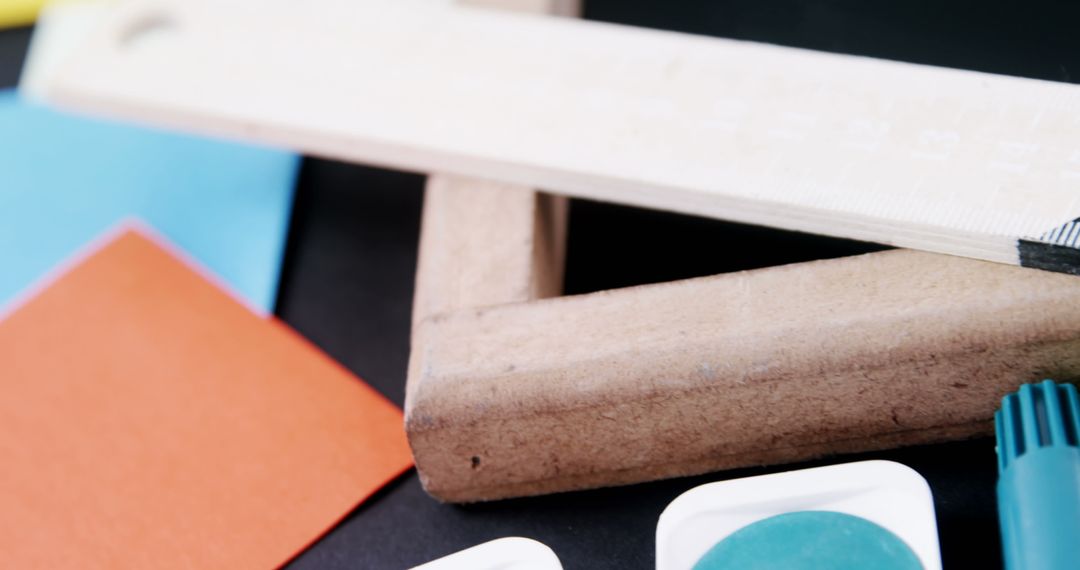 Close-up of Wooden Stationery Items on Desk
