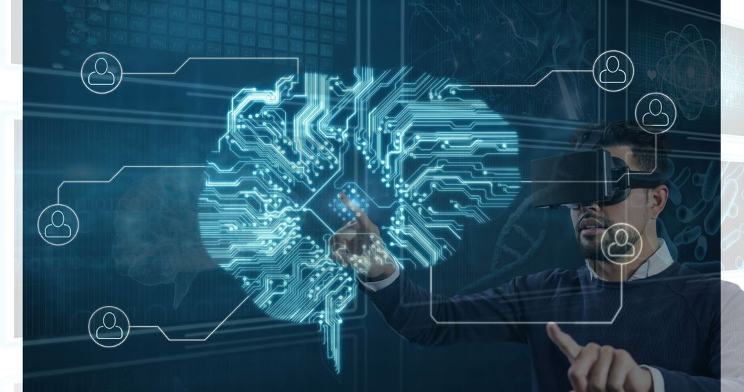 Businessman Interacting with Digital Brain AR Technology