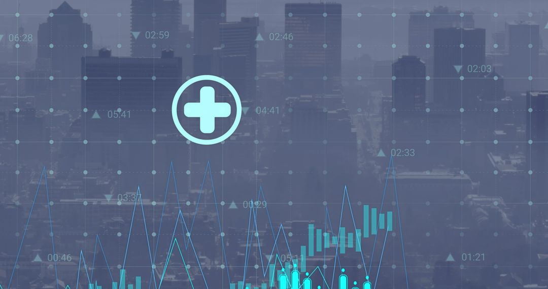 Digital Interface with Data Processing Overlaying Cityscape