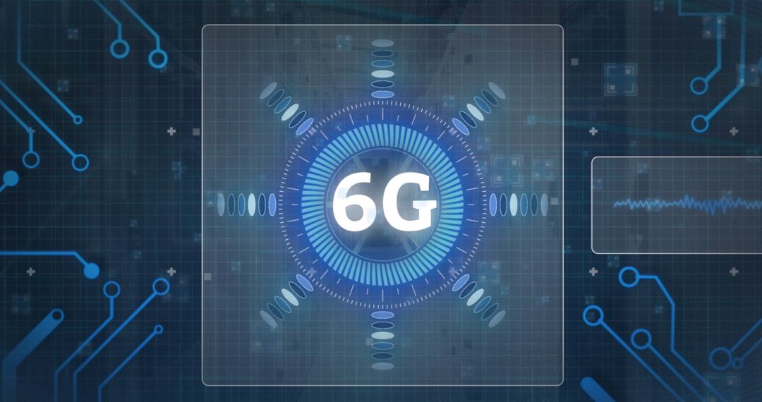 6G Technology Concept with Digital Interface Over Motherboard