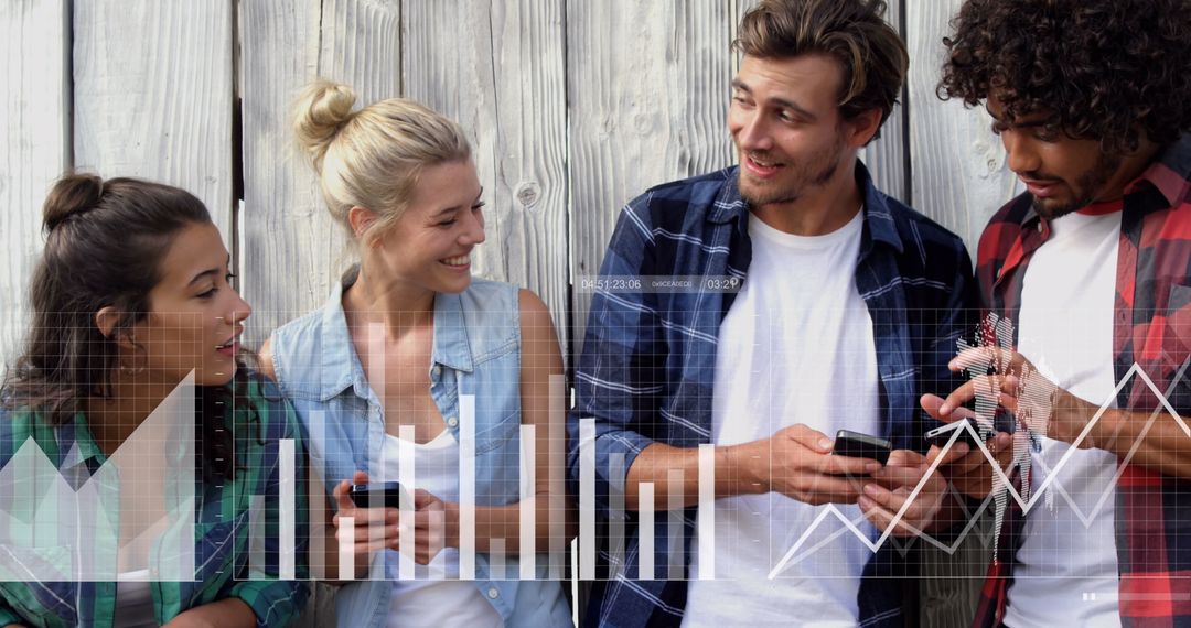 Diverse Friends Analyzing Data on Smartphones