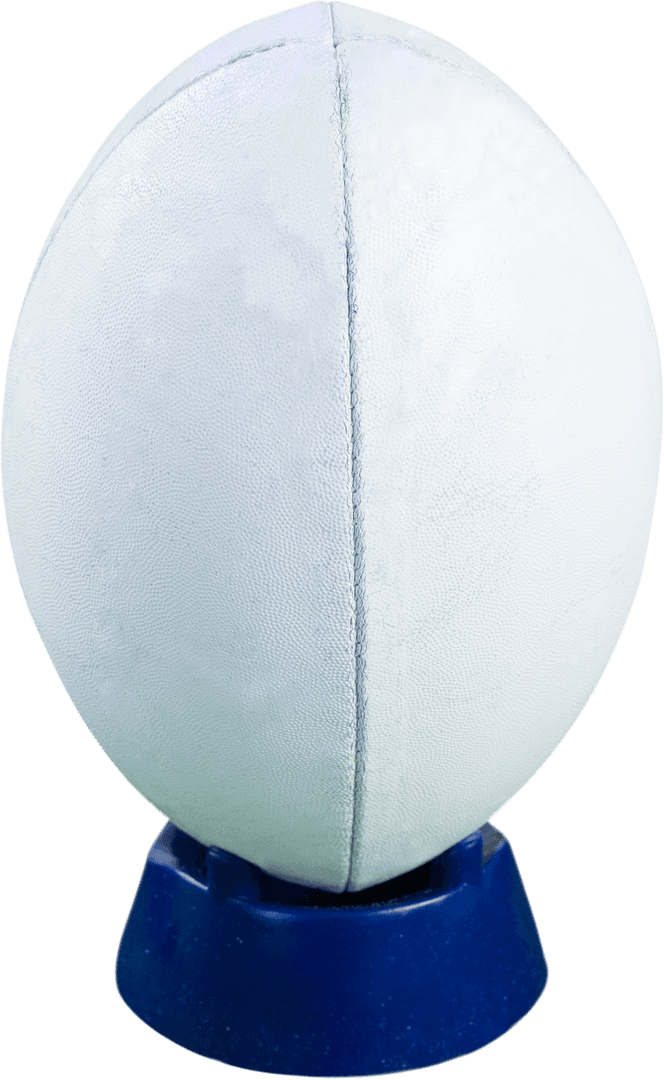 White Rugby Ball on Blue Stand with Transparent Background