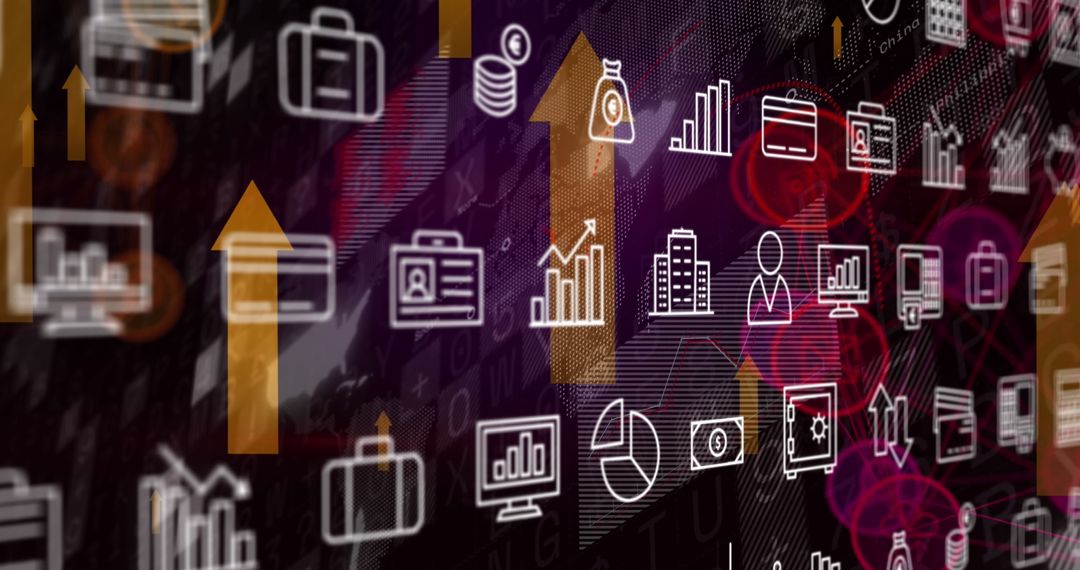 Digital Financial Icons Illustrating Business Growth and Analytics