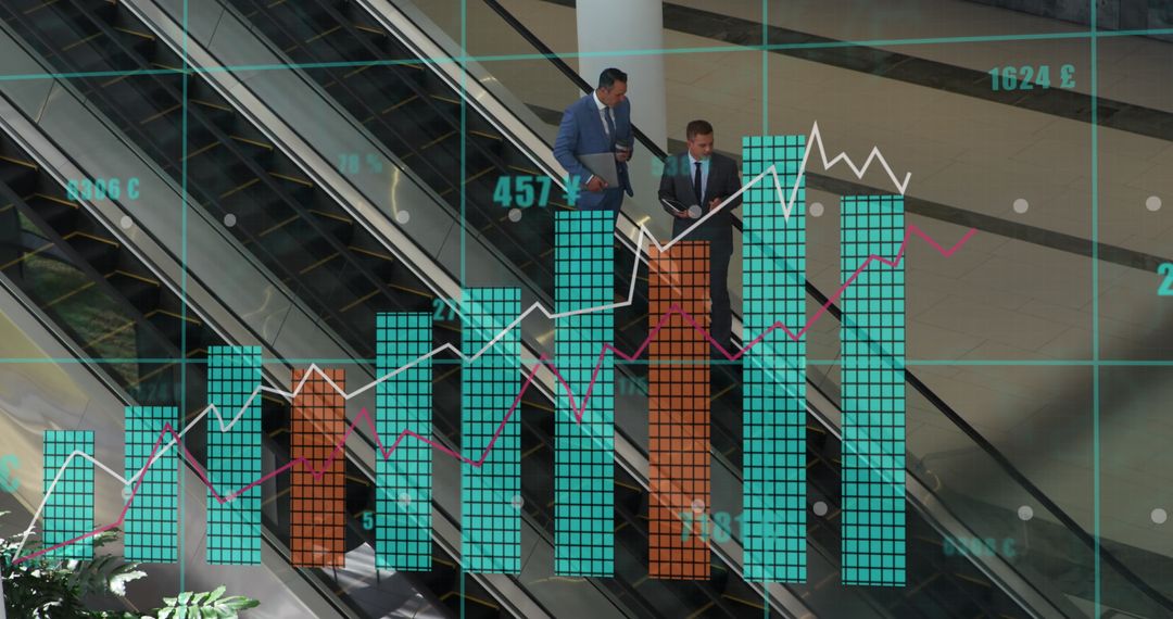 Business Professionals Analyzing Data Over Digital Graphs