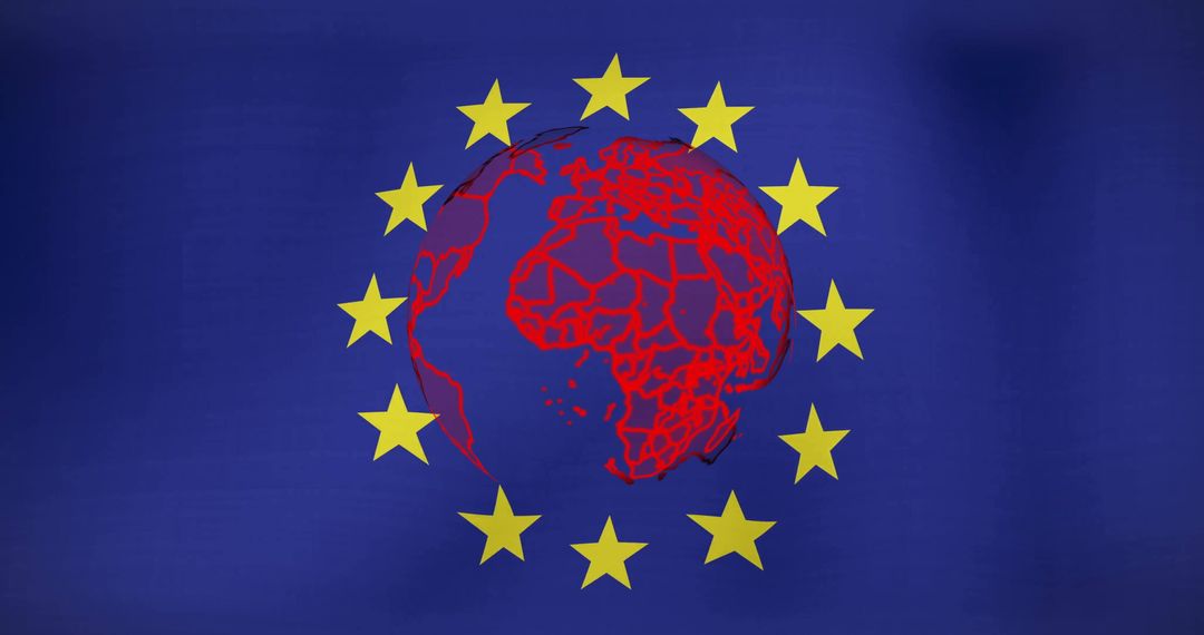 Red Globe Overlay on European Union Flag with Stars