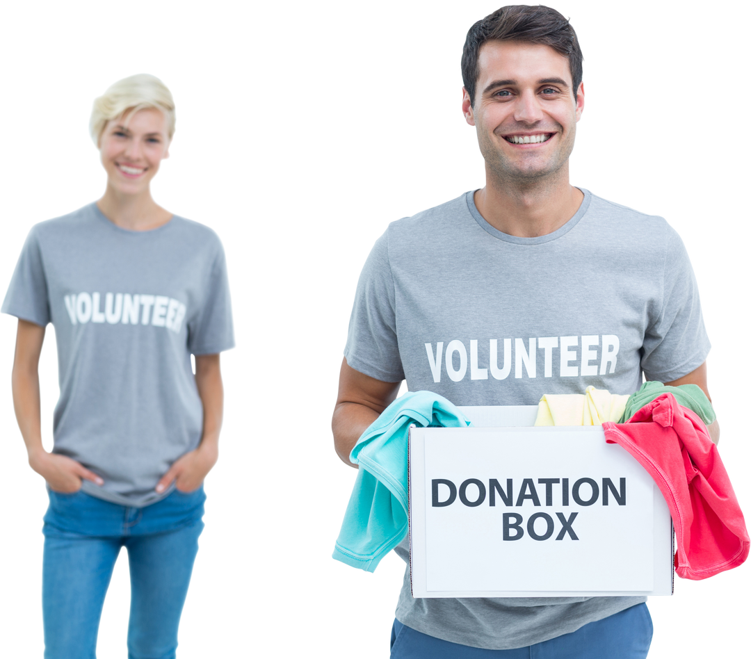 Smiling Volunteers Holding Donation Box on Transparent Background, Charity Concept - Download Free Stock Images Pikwizard.com