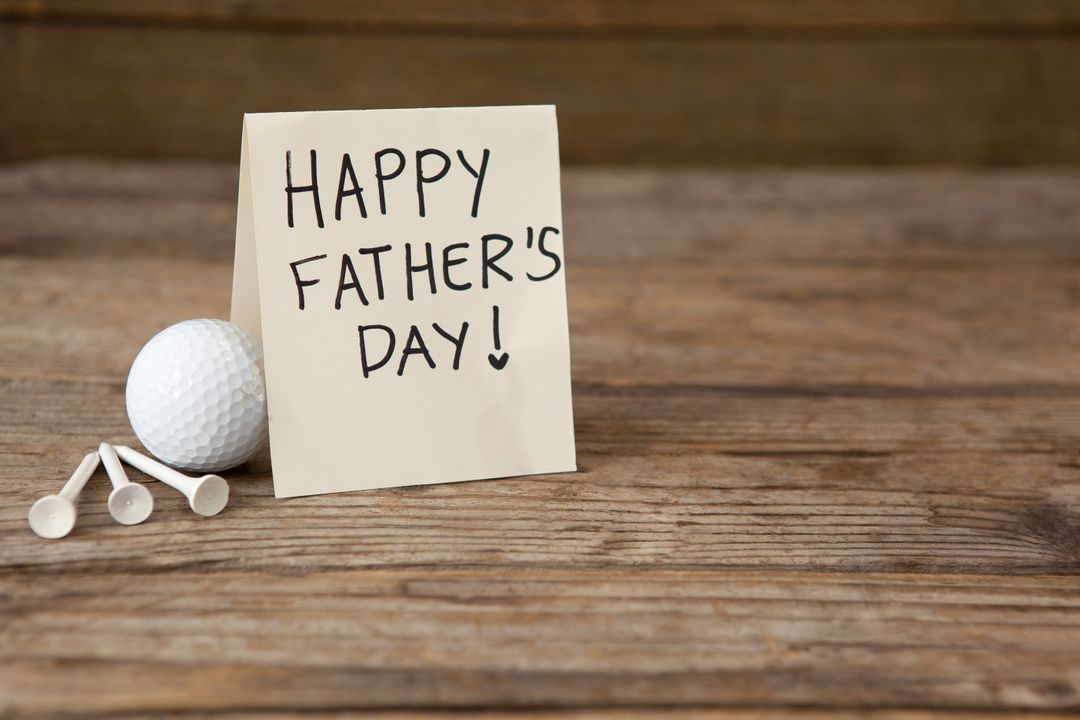 Father's Day Greeting Card with Golf Ball on Wooden Table - Free Images, Stock Photos and Pictures on Pikwizard.com