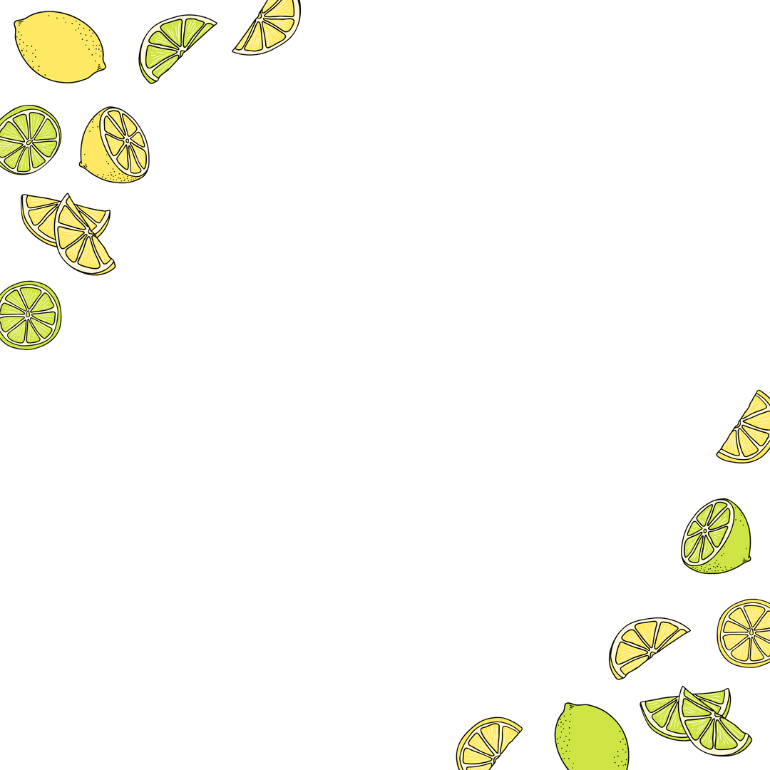 Vibrant Lemon Lime Border on Transparent Background