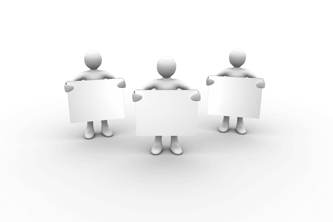 Transparent Figures Holding Blank Signs in Circle Arrangement