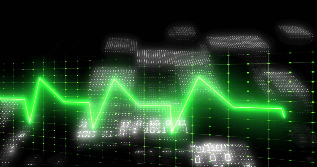 Neon Green ECG-Style Waveform on Digital Black Grid