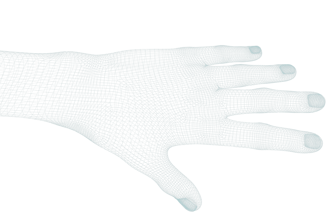 Transparent 3D Illustration of Human Hand with Digital Texture