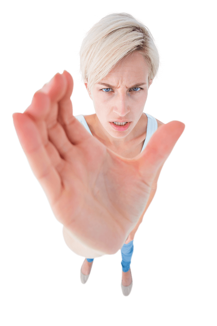 Transparent View of Angry Woman Reaching Out Forward