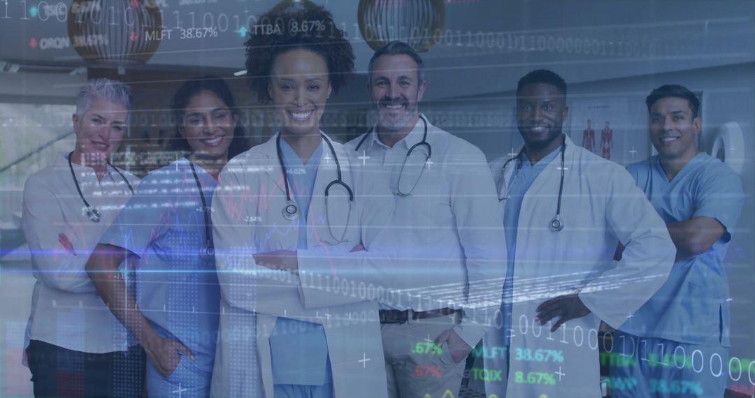 Multiracial Medical Team in Hospital with Data Integration