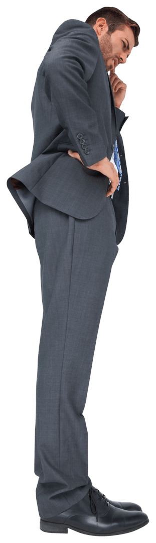 Caucasian Businessman Thinking on Transparent Background in Formal Suit
