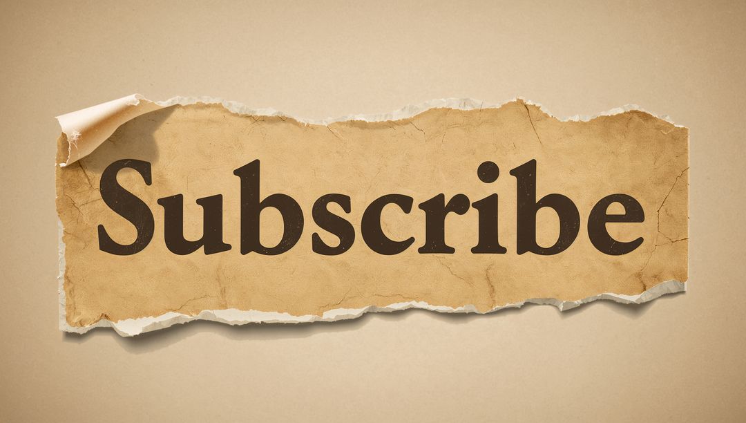 Torn Parchment Subscribe Banner with Curling Corner and Distressed Serif Typography