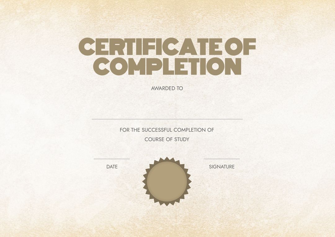 Blank Certificate of Completion Template with Gold Accents - Download Free Stock Templates Pikwizard.com