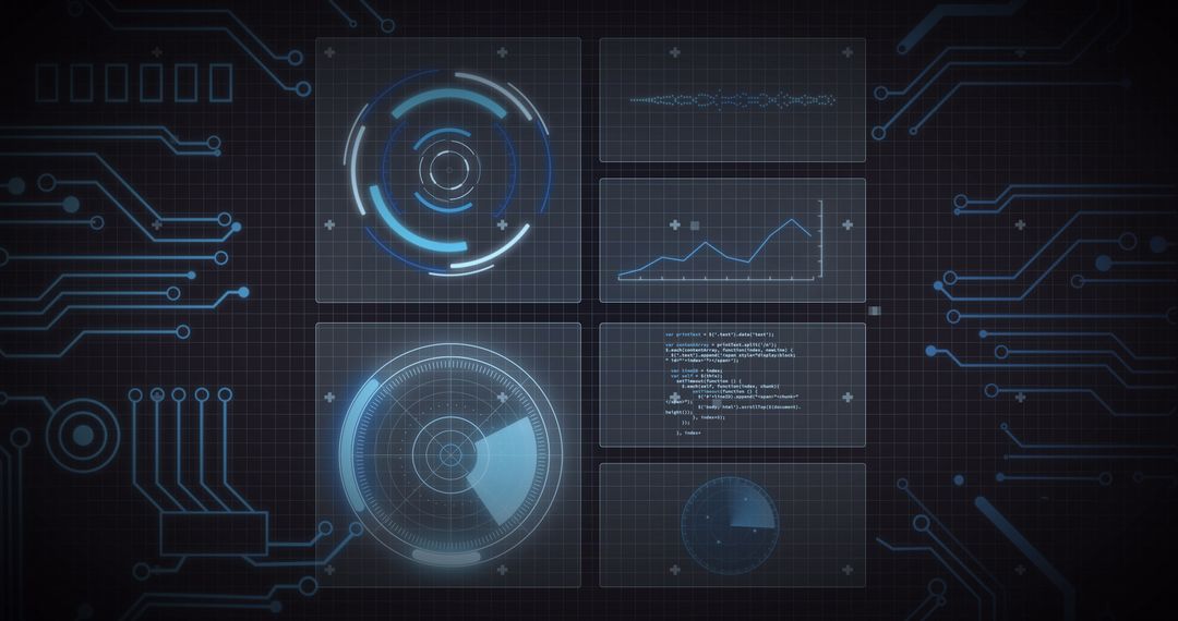 Futuristic Digital Interface Elements on Grid Background