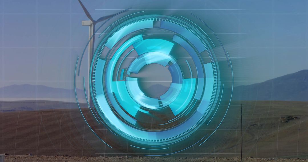 Digital Interface Overlay on Wind Turbine in Field