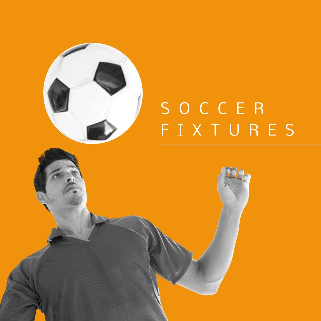 Soccer Player with Ball Balancing on Orange Background