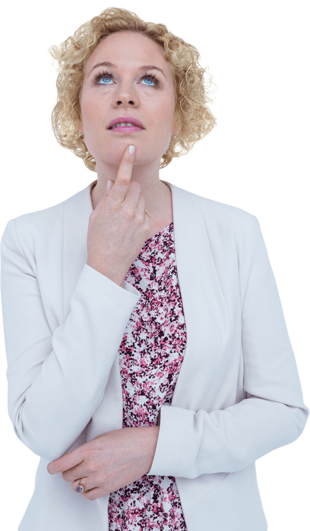 Thoughtful Caucasian Woman Transparent Background Isolated