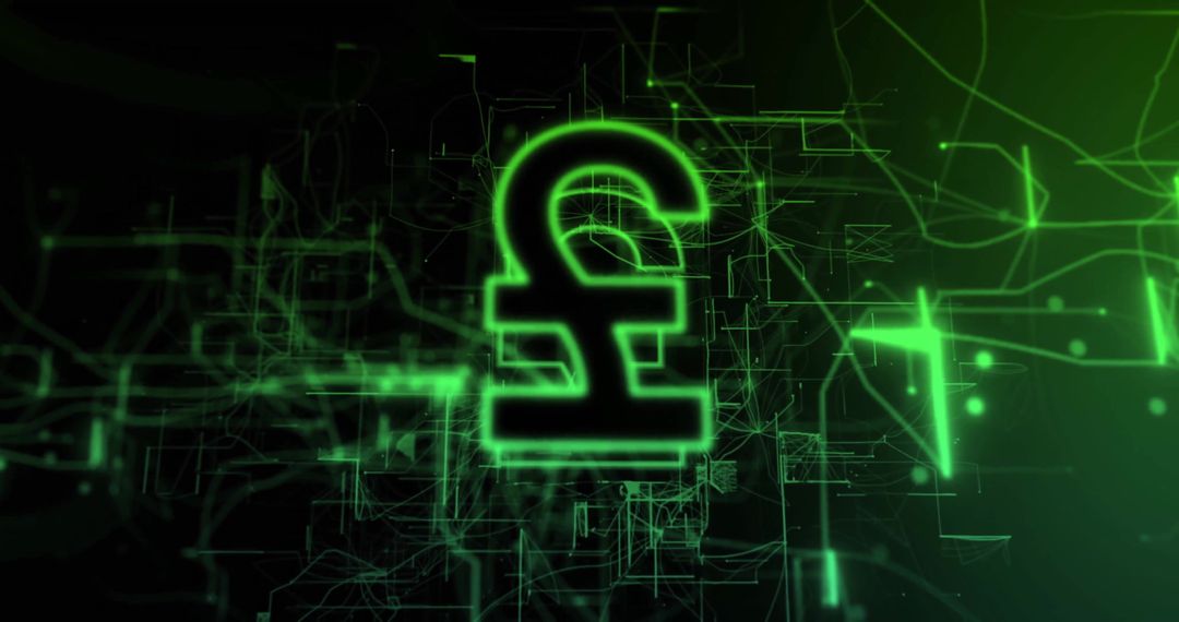Glowing British Pound Sign with Digital Data Background