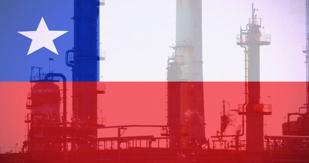 Chilean Flag Superimposed on Industrial Factory Scene
