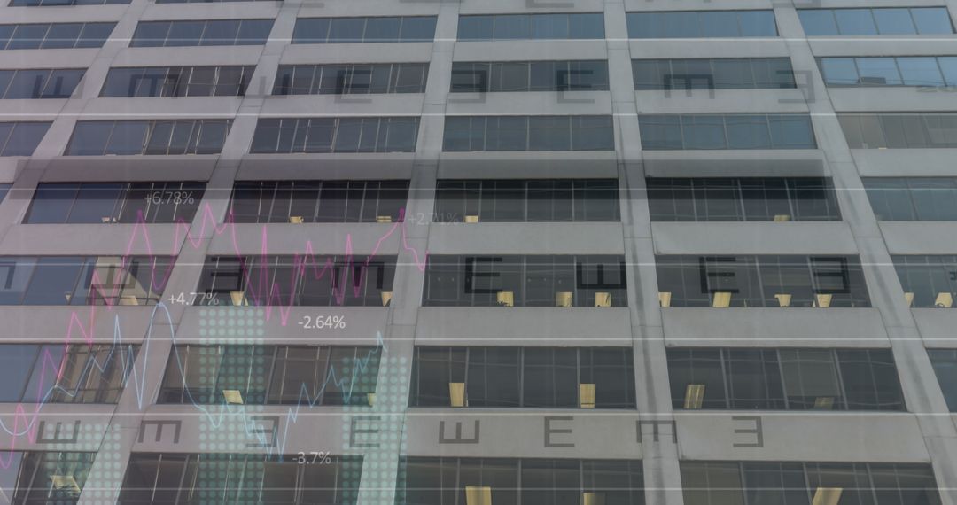 Business Office Building with Financial Graph Overlay Symbolizing Market Analysis