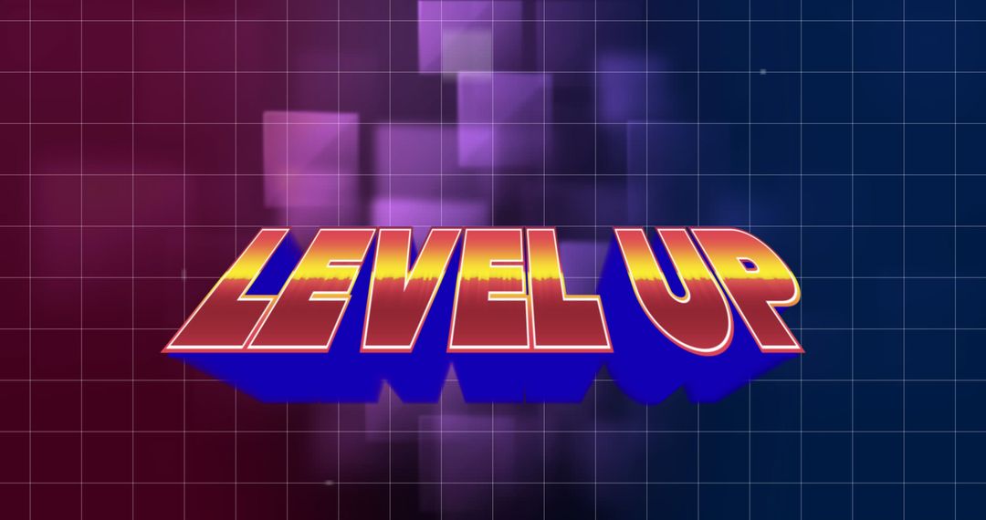 Level Up Text with Geometric Shapes on Abstract Grid Background