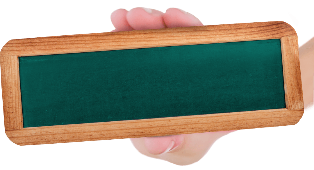 Hand Holding Small Rectangular Green Board with Copy Space Transparent Background