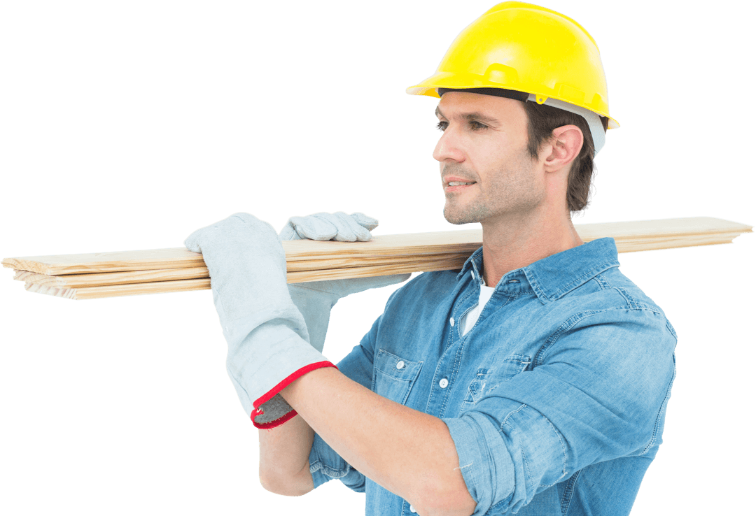 Transparent Carpenter Carrying Wooden Planks with Confidence