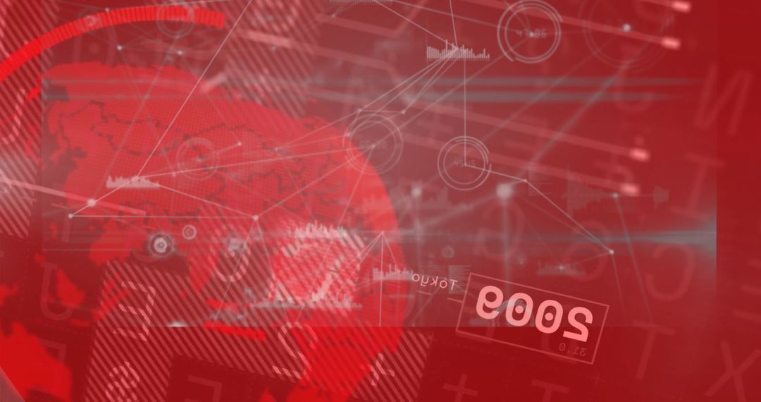 Futuristic Digital Interface with Red Globe and Data Visualization