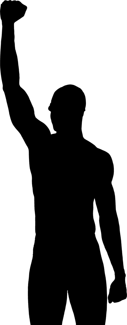 Swimmer Silhouette with Raised Arm on Transparent Background