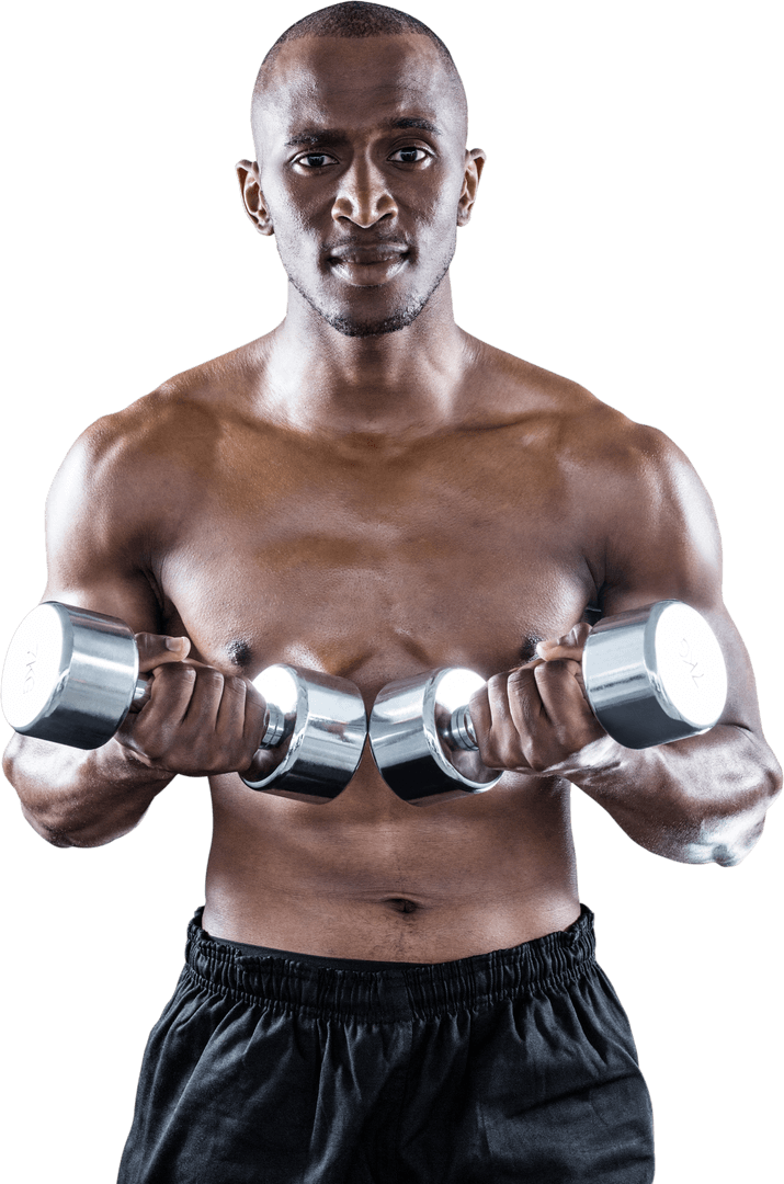 Transparent Fit Athlete with Dumbbells Confident Pose